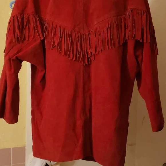 Vintage Avon Fashions Red Fringed Suede 80s 90s Leather Collar Jacket ❤ - Picture 7 of 14
